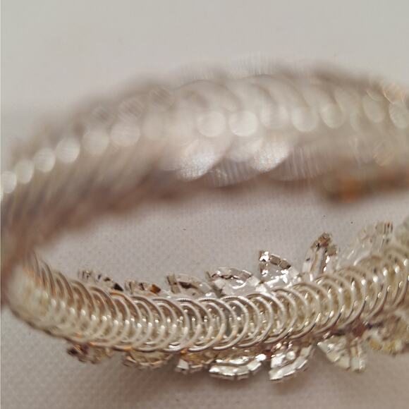 Statement Cuff Bracelet AB Rhinestones Silver Tone - Picture 3 of 4